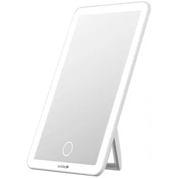 Avide ABLDL-M-3.5W-AE Brīvi stāvošs taisnstūra balts kosmētikas spogulis ar LED apgaismojumu, 3.5W, USB uzlādējams
