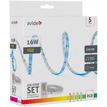 Avide LED Strip Blister 12V 16W RGB 5m ar IR tālvadību