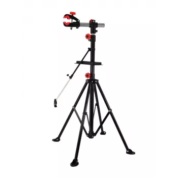 AWTOOLS 30kg velosipēda remonta statīvs ar 360° rotējošu skavu, salokāmu statīvu, instrumentu paplāti, regulējamu augstumu 107-190cm, melns/sarkans