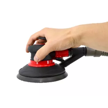 AWTOOLS AW10311BL pneimatiskā ekscentriskā slīpmašīna 150 mm (6 collu) ar Velcro pamatni, aizmugurējo izplūdi un iebūvēto regulatoru