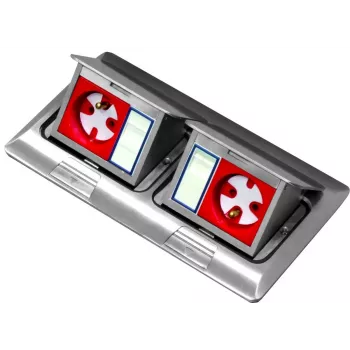 BACHMANN Mini Floor Box 2x3M – Divvietīga grīdas un darba virsmas kārba 45x45mm moduļiem, ar paceļamu vāku, pelēka