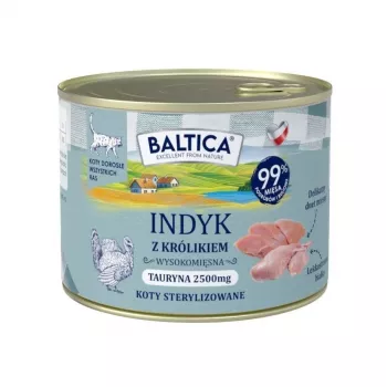 BALTICA Smaki Regionów pieaugušu kaķu mitrā barība ar tītaru un trusi 185g bundža