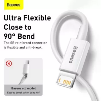 Baseus Superior Series Lightning kabelis, ātrā uzlāde, dati 2.4A, 1,5m balts (CALYS-B02)