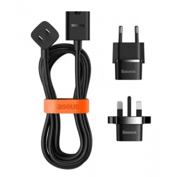 Baseus Universal PowerCombo kabelis / pagarinātājs ar mini kontaktligzdu bloku 1m Melns (ES un Lielbritānijas strāvas adapteris)