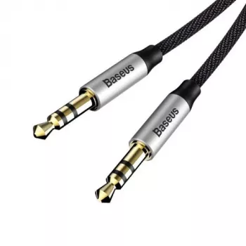 Baseus Yiven M30 3.5mm audio kabelis (vīrišķais uz vīrišķo) – 1m, neilona pinums, apzeltīts, melns/sudraba
