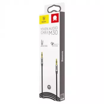 Baseus Yiven M30 3.5mm audio kabelis (vīrišķais uz vīrišķo) – 1m, neilona pinums, apzeltīts, melns/sudraba