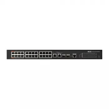 BCS 24-Port Gigabit PoE+ Industrial Smart Managed Switch ar 2 SFP, 300W budžetu, DIN-rail