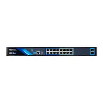 BCS B-SP16G-2SFP-M Industriālais 16 portu Gigabit PoE+ slēdzis ar 2 SFP slotiem, 240W PoE budžets, DIN sliedes stiprinājums