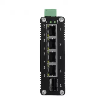 BCS-ISP04G-1SFP Industrial 4-Port Gigabit PoE+ Switch ar 1 SFP Slotu, Nepārvaldāms, DIN-Rail, IP30