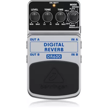 Behringer DR600 Digital Reverb Effects Pedal, 6 Režīmi, Stereo, Melns/Sudrabs