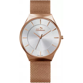 Pulkstenis BELLEVUE E54 sievietēm, kvarca analogs, 32mm nerūsējošā tērauda korpuss, melna ādas siksniņa