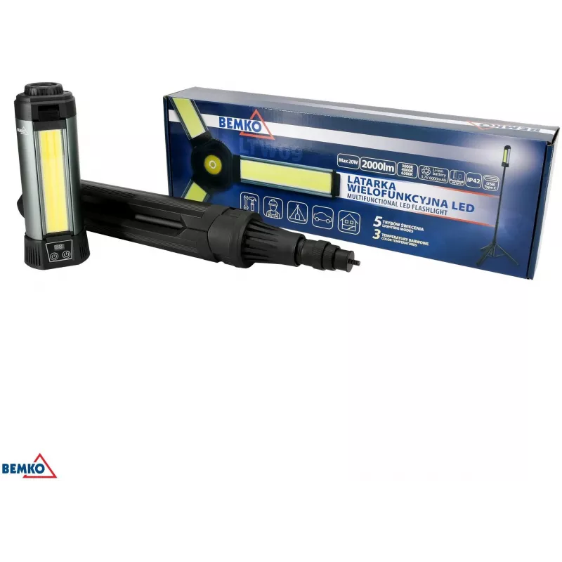 BEMKO C49-LTW09 multifunkcionāls LED kabatas lukturis, 6000 mAh, IP42