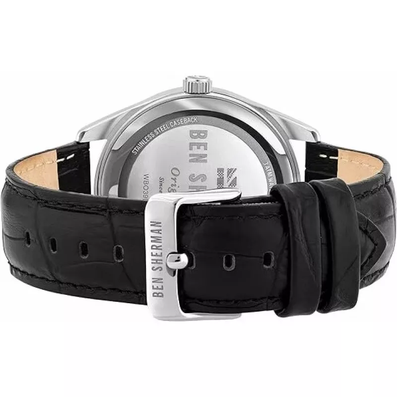 BEN SHERMAN vīriešu pulkstenis WB039UB 43mm melns ciparnīca melna mākslīgās ādas siksniņa