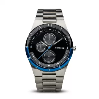 BERING vīriešu klasiskais minimālisma kvarca pulkstenis 39mm titāna korpuss zils ciparnīca pelēks nerūsējošā tērauda sieta siksniņa 32339-702