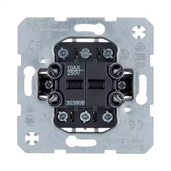 Berker 303808 Divkāršais sviras slēdža ieliktnis, Izslēgšana/Pārslēgšana, 2x 1-polu, 10 A, 250 V, iegremdējamais, bez halogēna
