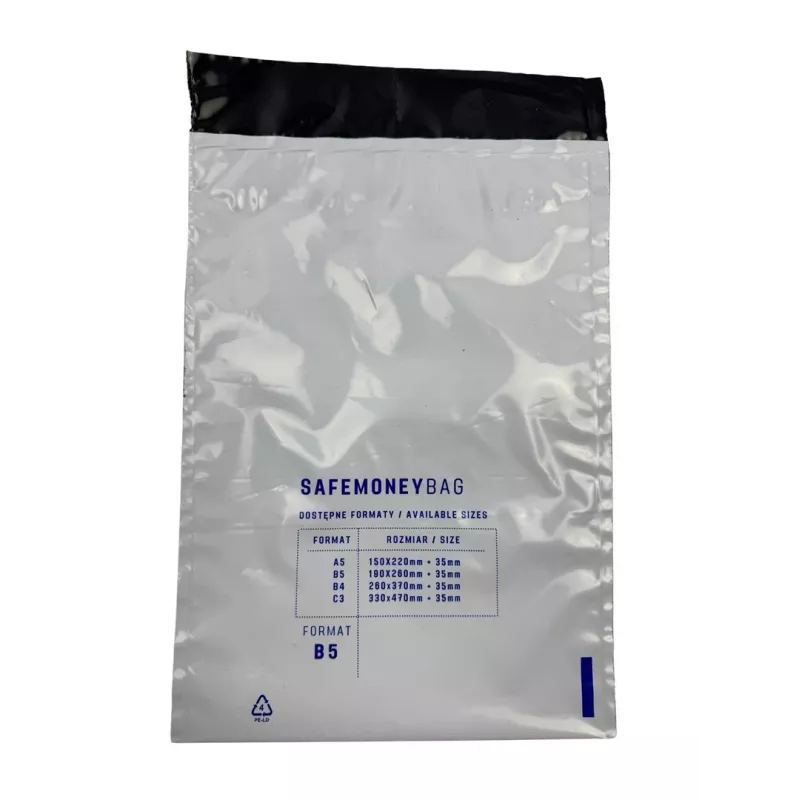 BESTPAK SAFEMONEYBAG drošības depozīta aploksnes caurspīdīgas B5 190x260+35 mm 100 gab.