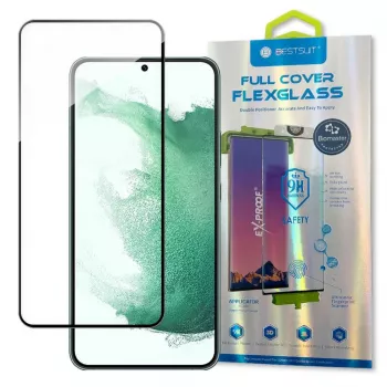 Bestsuit 3D Edge Nano Flexi Glass Full Screen Tempered Glass Screen Protector with Frame for Samsung Galaxy S22+ (S22 Plus) Transparent