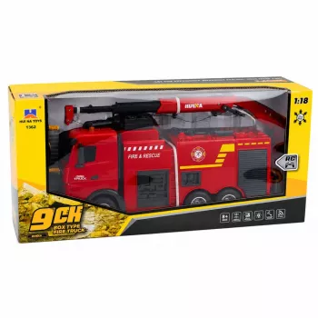BESTTOYS Fire Truck with Crane and Water Cannon Remote Control RC Huina 1:18