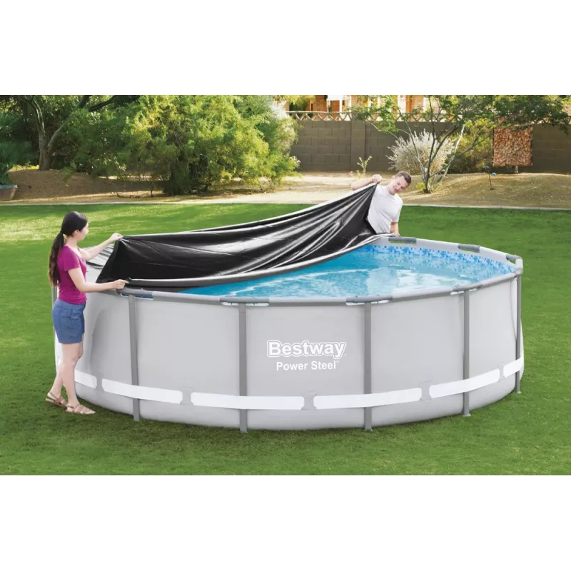 Bestway Flowclear Baseina pārsegs Steel Pro MAX Frame 427 cm (14 ft) - Zils polietilēns ar virvju saitēm