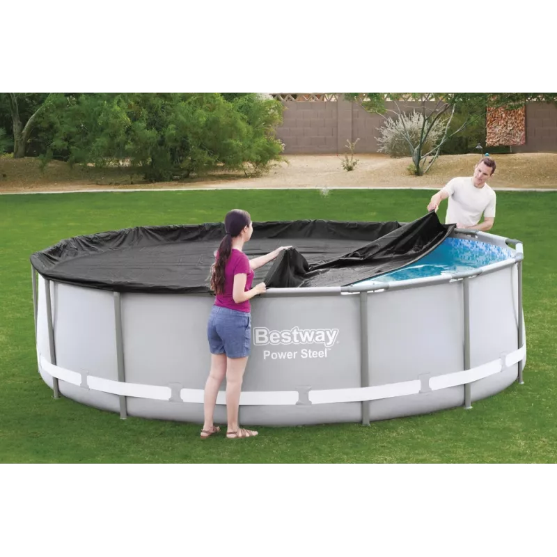 Bestway Flowclear Baseina pārsegs Steel Pro MAX Frame 427 cm (14 ft) - Zils polietilēns ar virvju saitēm