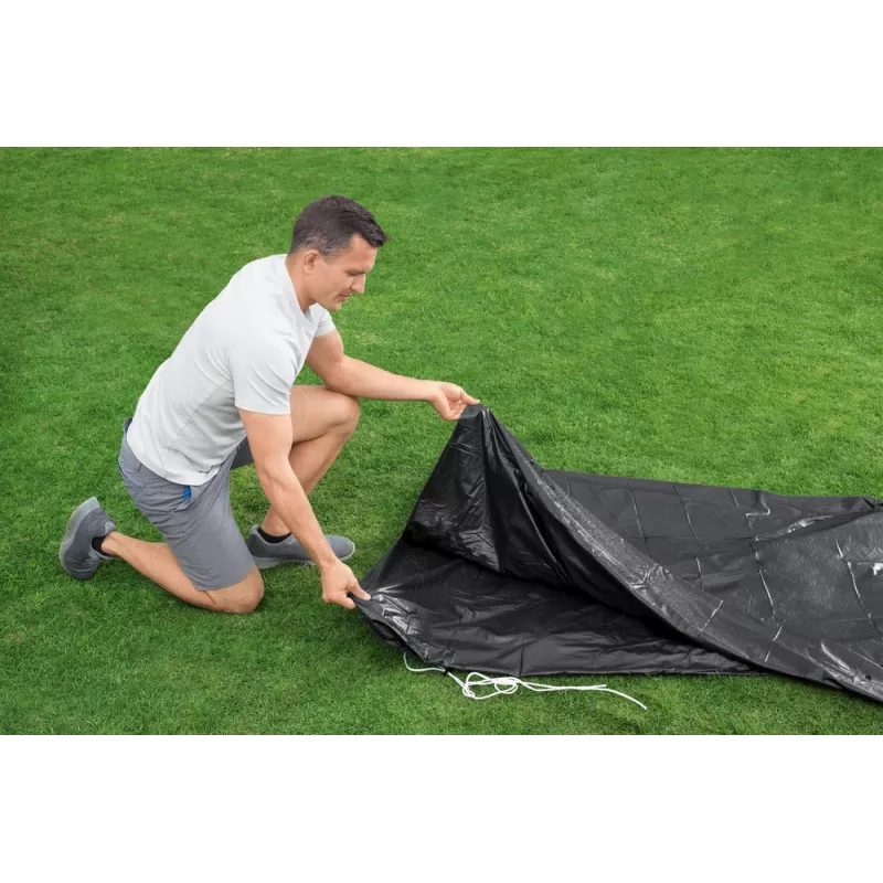 Bestway Flowclear Baseina pārsegs Steel Pro MAX Frame 427 cm (14 ft) - Zils polietilēns ar virvju saitēm