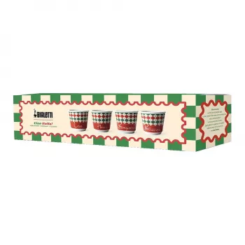 Bialetti 4 Tricolore Espresso glāžu komplekts, 80 ml, stikls, Itālijas karoga krāsās, trauku mazgājamā mašīnā drošs