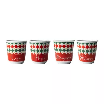 Bialetti 4 Tricolore Espresso glāžu komplekts, 80 ml, stikls, Itālijas karoga krāsās, trauku mazgājamā mašīnā drošs
