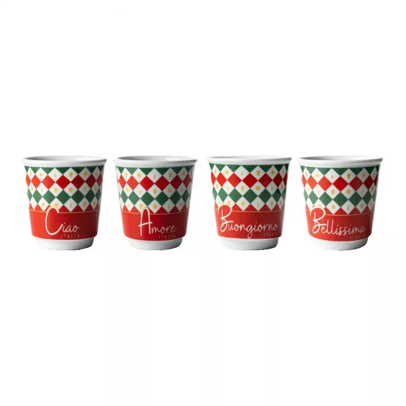 Bialetti 4 Tricolore Espresso glāžu komplekts, 80 ml, stikls, Itālijas karoga krāsās, trauku mazgājamā mašīnā drošs