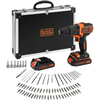 BLACK+DECKER 18V Bezvadu Triecienurbjmašīna BDCHD18BAFC, Melna/Orangža, 2x 1.5Ah Li-Ion Akumulatori, 80-Daļu Piederumu Komplekts, Kastes Komplekts