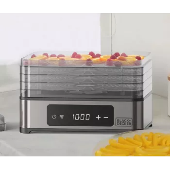 Black+Decker BXDE401E žāvētājs augļiem, sēnēm un dārzeņiem - 400W, 5 paplātes, digitālais taimeris, bez BPA, melns