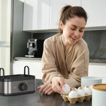 BLACK+DECKER BXKS4800E Olu vārītājs, 400 W, 6 olām, mīkstas/vidēji cietas/cietas, melns