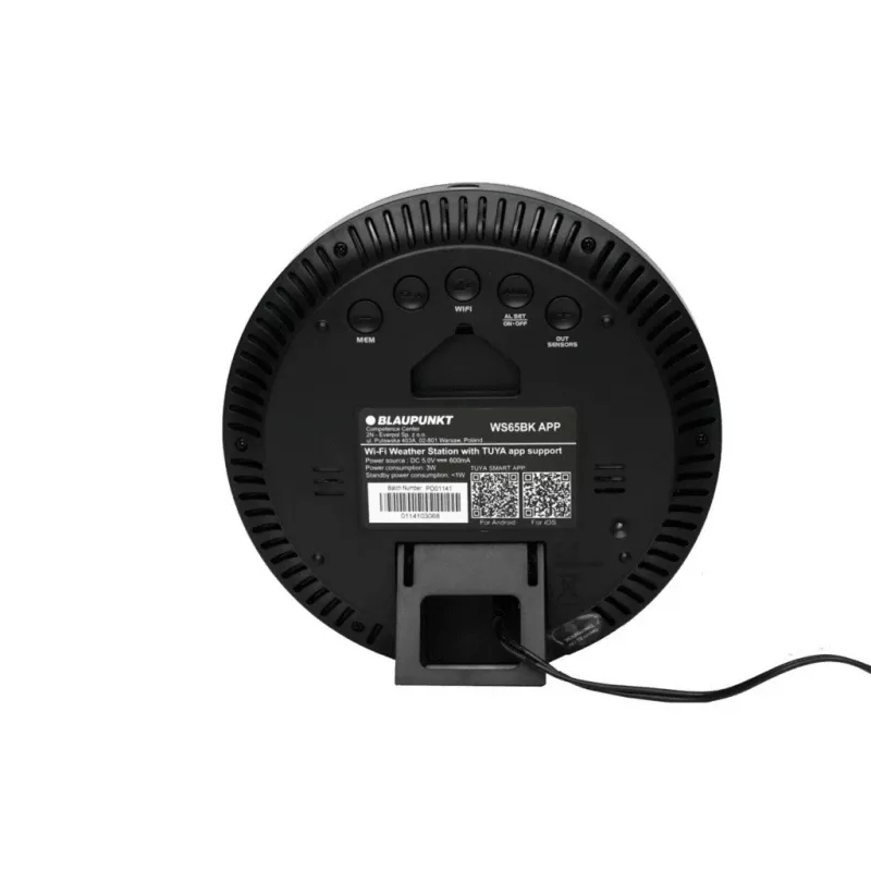 Blaupunkt WS65BK APP Wi-Fi laika stacija ar krāsainu displeju un āra sensoru - melna