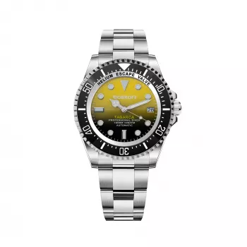 BOBROFF MAN BF0008 Analog Quartz Watch 44mm Stainless Steel Black Dial Leather Strap