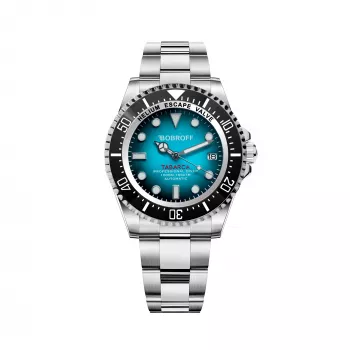 BOBROFF MAN BF0009 44mm Kvarca analogais pulkstenis - melns ciparnīca, melna ādas siksniņa