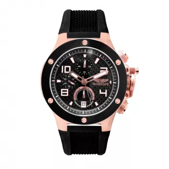 BOBROFF MAN BF1002M15 Analog Quartz Watch 43mm Black Dial Leather Strap