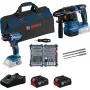 Bosch 18V Professional Set Rotary Hammer GBH 18V-22 + Drill Driver GSR 18V-45 - (zils/melns, 2x Li-Ion akumulators 4.0Ah, āmura urbju un uzgaļu komplekts, instrumentu soma) (0615V0003D)