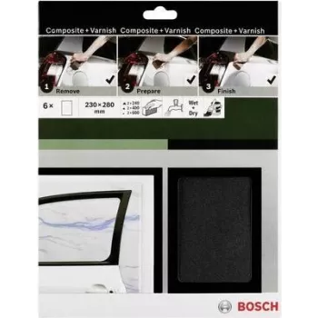 Bosch Accessories 2609256C47 rokas slīpēšanas papīra komplekts, graudainība 240, 400, 600, 230 mm x 280 mm, 3 loksnes