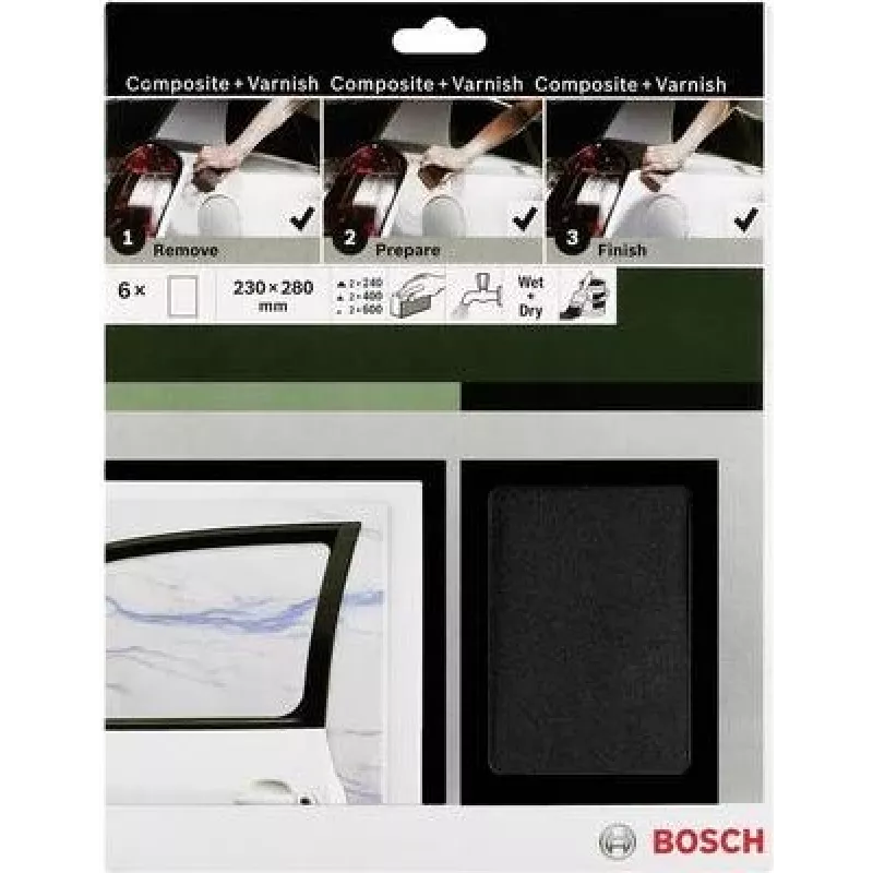 Bosch Accessories 2609256C47 rokas slīpēšanas papīra komplekts, graudainība 240, 400, 600, 230 mm x 280 mm, 3 loksnes