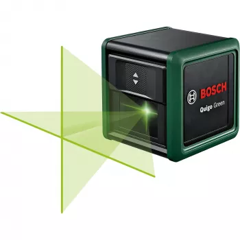 Bosch Home and Garden Quigo Green Set krustenisko līniju lāzers ar skavu, adaptera plāksni un 1,1 m alumīnija statīvu 0603663CZ1