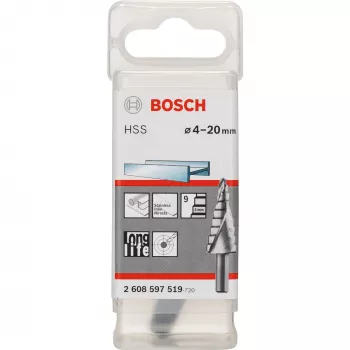 Bosch HSS pakāpju urbis 4-20 mm, 3 plakanu malu kāts, 70,5 mm garums 2608597519