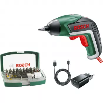 Bosch IXO 5 bezvadu skrūvgriezis ar 32-gabalu uzgaļu komplektu, 3,6V Li-Ion 1.5Ah, zaļš/melns