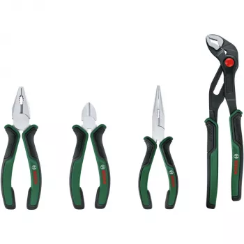 Bosch Powertools 4-Piece Pliers Set 1600A02W7K ar kombinētajām, diagonālajām, garajām un ūdenssūkņa knaiblēm, zaļš/melns