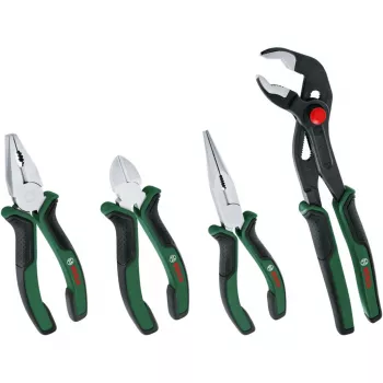 Bosch Powertools 4-Piece Pliers Set 1600A02W7K ar kombinētajām, diagonālajām, garajām un ūdenssūkņa knaiblēm, zaļš/melns
