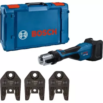 Bosch Professional GPT 18V-32 bezvadu presēšanas instruments, Solo versija, Kit TH, 18V, zils, bez akumulatora un lādētāja, 3 standarta TH presēšanas spīles, L-BOXX
