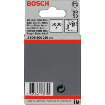 Bosch Type 53 smalkās stieples skavas 11,4 x 0,74 x 8 mm, cinkota tērauda, 5000 gab. (2609200210)