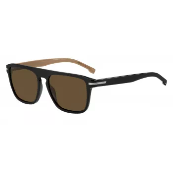 BOSS MAN Saulesbrilles BOSS1599S807 Taisnstūra Melns Rāmis Pelēkas Lēcas 56mm