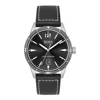 BOSS Men's Grand Prix Chronograph Watch 1513898 44mm Black Dial Leather Strap