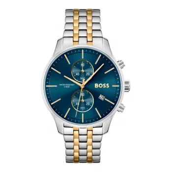 BOSS vīriešu pulkstenis 1513976 (42mm) – zils ciparnīca, brūna ādas siksniņa