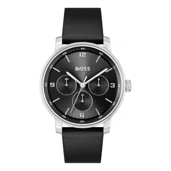 BOSS vīriešu pulkstenis 1514125 Velocity Quartz Chronograph 44 mm zils ciparnīca brūna ādas siksniņa