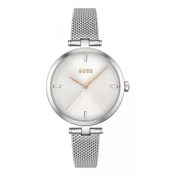 BOSS sieviešu pulkstenis 1502653 kvarca analogs 32mm nerūsējošā tērauda sieta siksniņa sudrabs